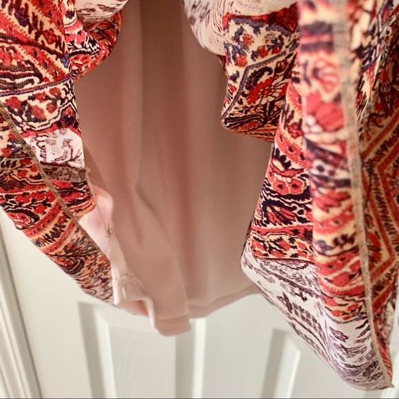 Orange Red Off-Shoulder Paisley Print Smocked Boho Bohemian Dress - Picture 5 of 6